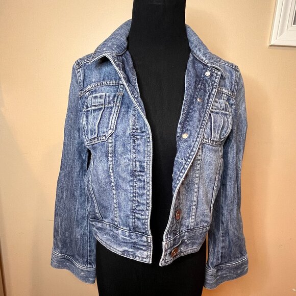 Express Denim Jacket Size Small 100% Cotton Button Down Medium Wash Waist Length - Picture 1 of 8